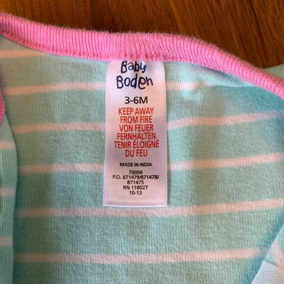 BABY BODEN Striped Apple Onesie Girls 3-6M Green Infant Cotton Applique Romper - Picture 6 of 7